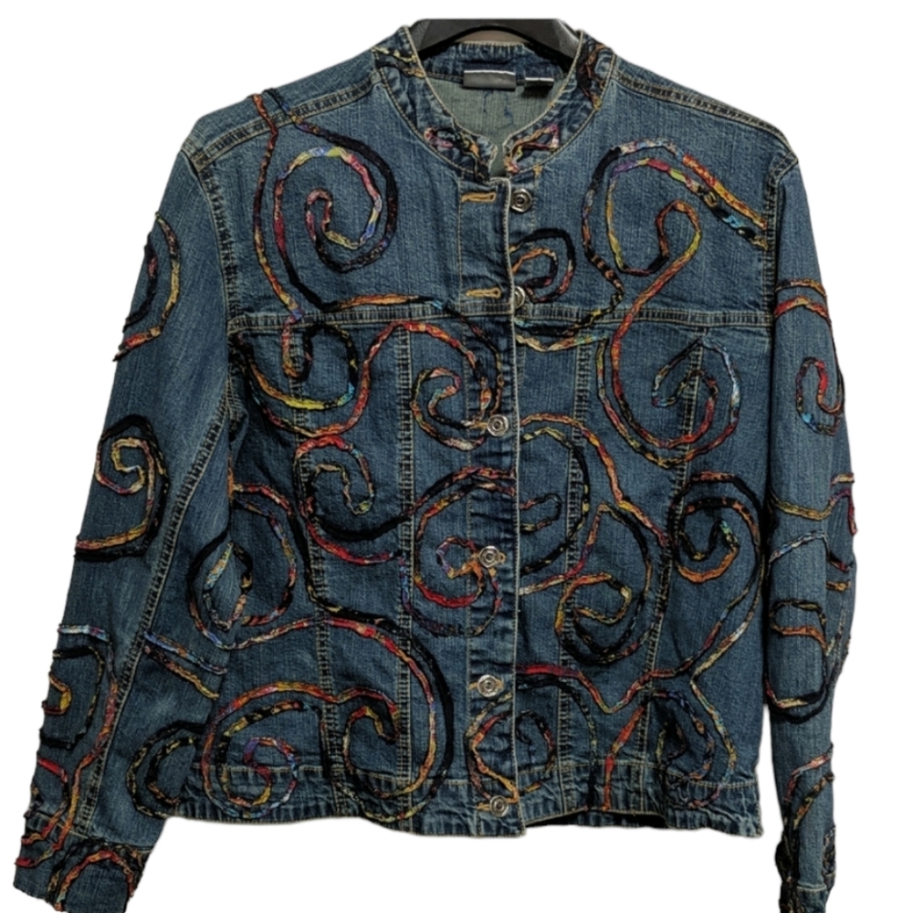 Chico's funky denim jacket. Sz Small